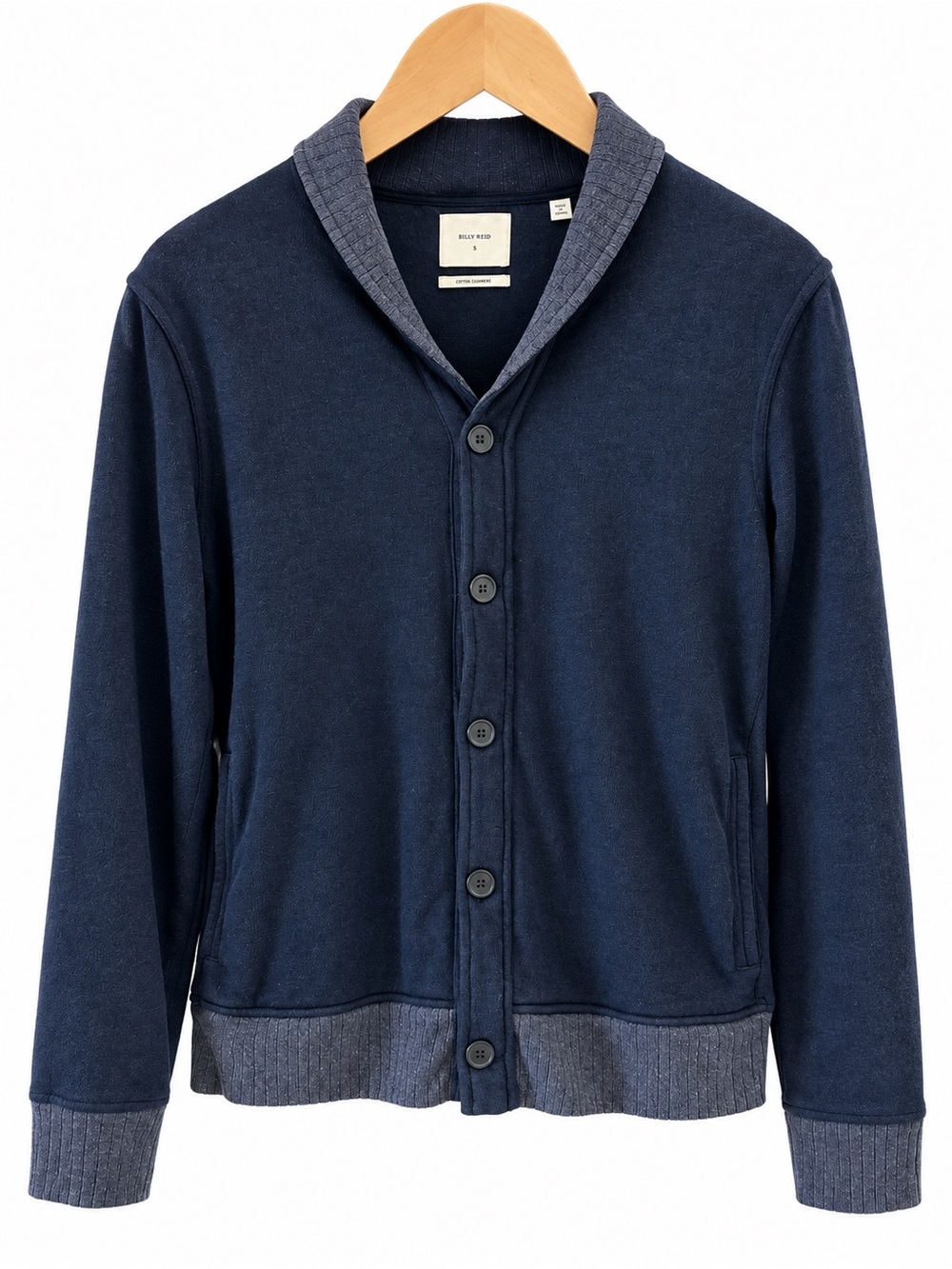 Billy Reid Pima Cotton Cashmere Shawl Collar Cardigan Navy Blue Mens Small